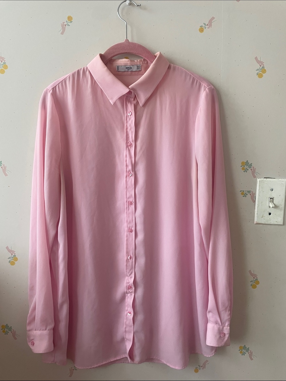 Mango Women’s Long-Sleeve Button-Down Shirt - Light Pink